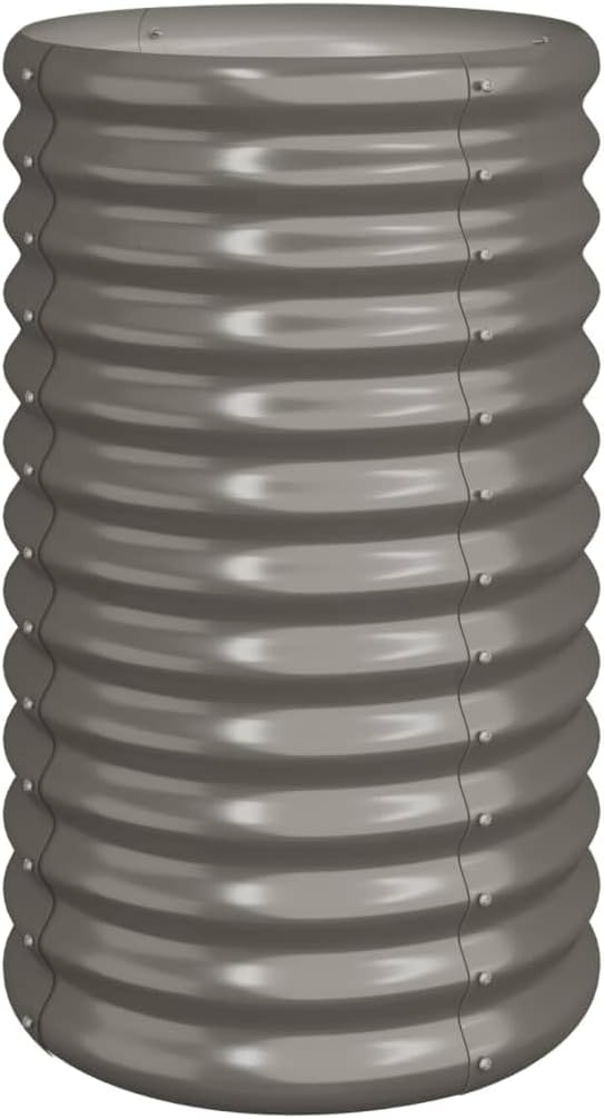 Cylindrical Garden Planter Grey Powder-Coated Steel 15.7x26.8 Inch Outdoor Plant Pot Modern Design for Patio Balcony Flowers Herbs