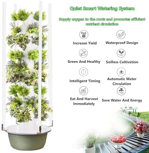 Vertical Aeroponic Tower for Indoor Herb Gardening - LED Grow Light Pump &amp Movable Water Tank Included - Efficient Hydroponic System for Fresh Herbs
