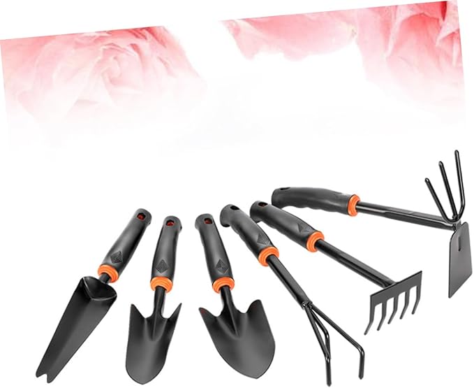 6pcs Iron Garden Tool Set Shovel Rake Hoeing Rake Plastic Handle for Weeding Planting Skid Design