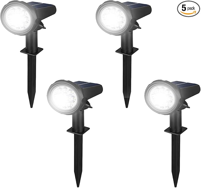 Solar Lights Outdoor Waterproof IP683 Lighting ModesSolar Spot Lights OutdoorDark Sensing Auto On/Off Solar Powered Garden Yard Spot Solar Lights for Outside Landscape (Cool White 4 Pack)