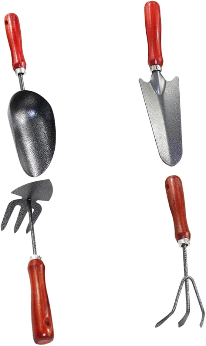 Garden Tool Set 4pcs with Small Garden Spade Soil Scoop Handheld Trowel and Dual-use Hoe for Digging and Planting Mini Iron Gardening Tools for Flower Pots and Vegetable Beds
