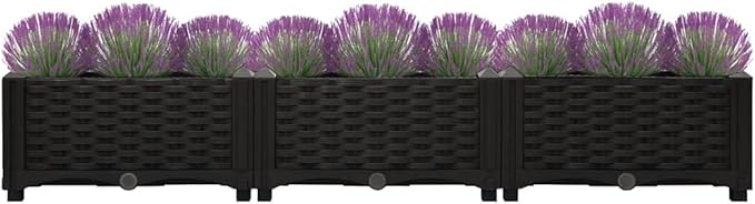 47.2 Large Black Rectangular Garden Planter Box Durable Polypropylene Raised Bed for Patio Outdoor Use Modern Matte Finish Easy Assembly