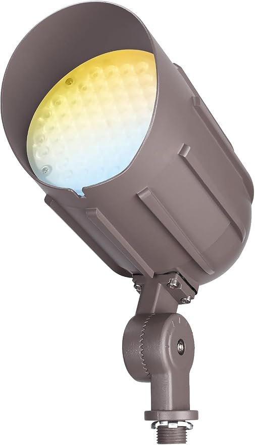 LEONLITE 3CCT Bullet Flood Light with Knuckle Mount 30W/20W/12W Selectable 110-277V Commercial LED Landscape Spotlights IP65 Waterproof Aluminum 3000K/4000K/5000K for Flag Poles Yard Tree