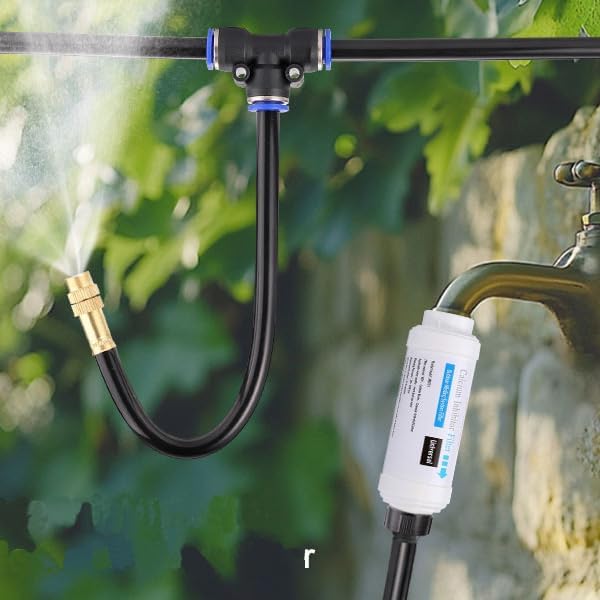 Mornajina Automatic Drip Irrigation Kits Garden Irrigation System Includes Calcium Inhibitor Filter &amp 66FT 5/16 inch Irrigation Tubing Hose &amp 20Pcs 360° Bending Dropper Atomizing Mist Nozzles