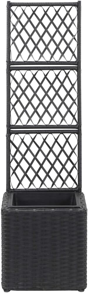 YAFF Trellis Raised Bed with 1 Pot 11.8x11.8x42.1 Poly Rattan Black (7.04lbs)