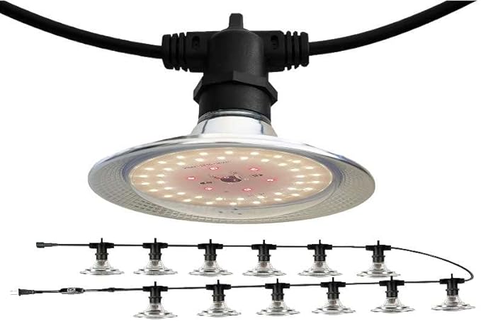 Outdoor Grow Light String for Greenhouse Plants Waterproof 44FT(12 Lights) 110V Plug Daisy ChainFull Spectrum Waterproof Grow Lights for SeedlingVegFlower of Garden Backyard Farm