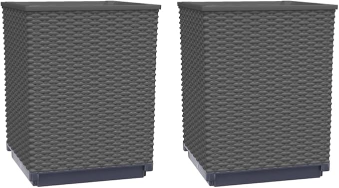 Planter Box Flower Beds for Planting Vegetable Herb and Gardening - Large Outdoor Plant Pot - 2 pcs Black Polypropylene 11.8x11.8x14.6