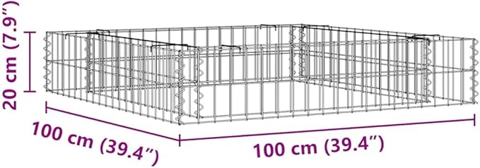 Gabion Raised Bed 39.4x39.4x7.9 in Square Galvanized Steel Planter Rustic Garden Box for Patio Balcony Vegetable Patch Outdoor Decor