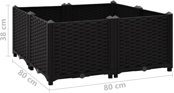Raised Garden Bed Polypropylene Planter Box Raised Bed Planting Container Indoor Outdoor Vegetables Herbs Flowers Growing Planter Box 31.5x31.5x15 Polypropylene Black
