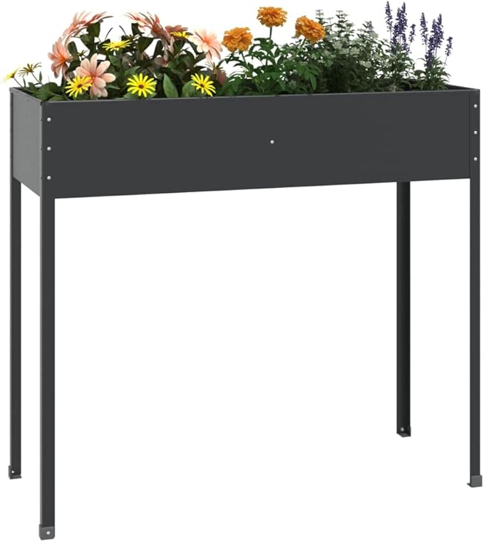 Galvanized Steel Garden Planter Raised Garden Bed Metal Planter Box Stand for Gardening Vegetables Flowers Herb Anthracite 39.6x15.9x35.4 Galvanized Steel -78