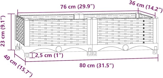 31.5×15.7×9.1 in Brown Raised Garden Bed Polypropylene Planter Box with Drainage Outdoor for Herbs/Veggies/Flowers