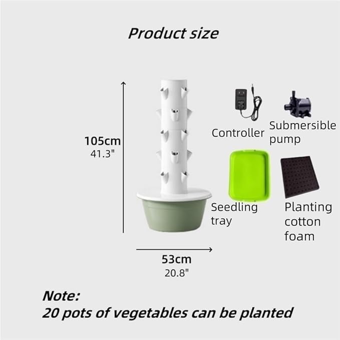 5/7/9-Tier Hydroponic Tower Hydroponics Growing System Kit Vertical Hydroponics Growing System Indoor Outdoor Self-Watering Hydroponic Tower(41.3x20.8IN)