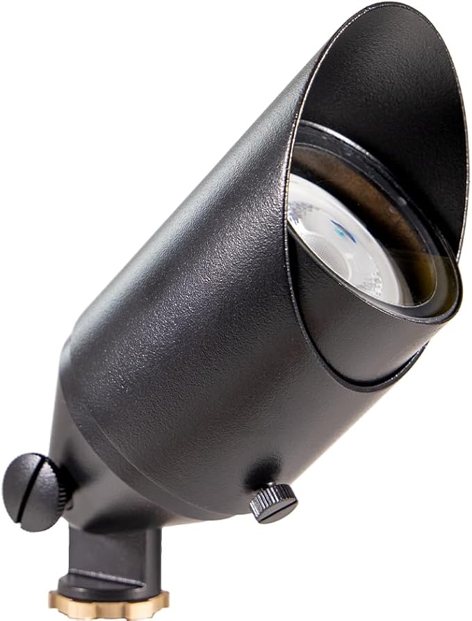 VOLT Top Dog Scotty 12V Cast Brass Outdoor Spotlight (Black) with 5W 2700K Warm White 400 Lumen MR16 LED Bulb for Low Voltage Landscape Lighting of Yard Lawn Garden Patio Trees &amp House