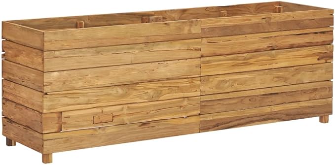 Raised Bed Recycled Teak Raised Planter with Wooden Legs and Steel Rack Bottom for Flowers Vegetables Weather Resistant Outdoor Planting Box Container 59.1x15.7x21.7