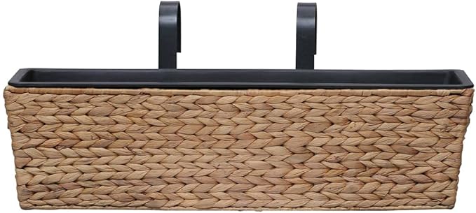 Rectangular Water Hyacinth Planter Set of 2 Brown &amp Black Woven Design Steel Frame Indoor Plant Pots with Removable Liners 23.6x23.6x7.1 inch for Living Room Decor