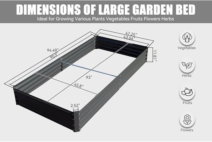 Heavy-Duty Galvanized Steel Raised Garden Bed for Outdoor Vegetable Fruit and Flower Planting – Rust-Resistant Metal Planter Box (8x4x1ft (Gray))