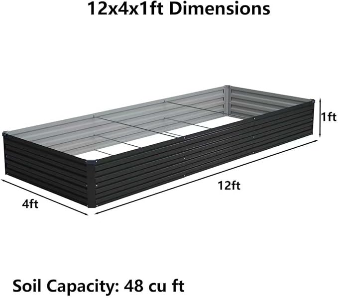 12x4x1ft(2 Pack) Galvanized Raised Garden BedOutdoor Planter Box Metal Patio Kit Planting Bed for Vegetables Flowers HerbBlack