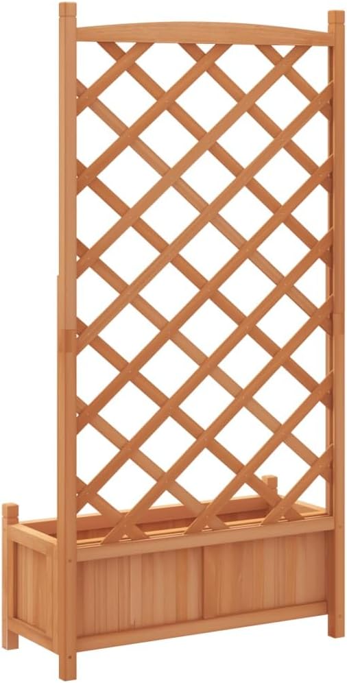 Wood Planter with Trellis Brown Solid Fir Wood Raised Garden Bed Large Outdoor Planter Box for Climbing Plants Patio Garden
