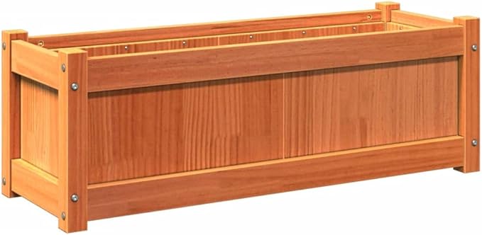 Garden Planter Solid Pine Wood Welded Wire Basket Raised Bed Galvanized Steel Fencing for Garden Walls Brown Wax Finish 35.4 x 12.2 x 12.2 in