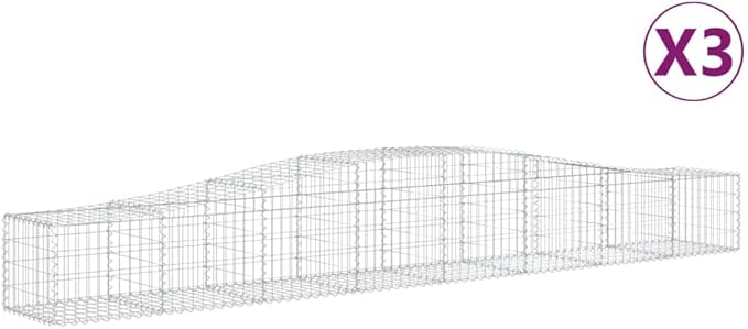 Galvanized Iron Gabion Basket Set of 3 Silver Rectangular Raised Garden Fence Panel 157.5 x 157.5 x 23.6 in Easy Assembly Retaining Wall for Outdoor Patio Yard Landscaping