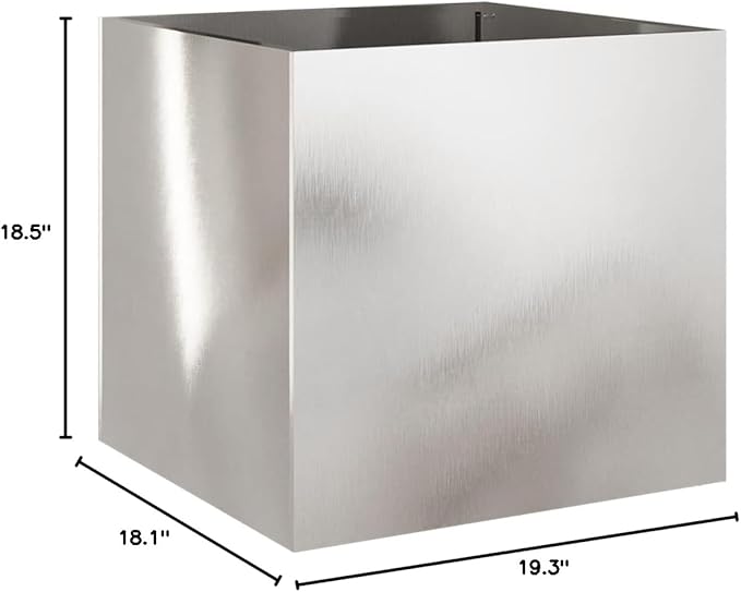 Stainless Steel Rectangular Planter 18.5x19.3x18.1 in Modern Elevated Garden Box for Indoor Outdoor Patio Silver Large Metal Raised Bed with Decorative Inlays