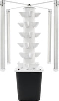 Hydroponic Tower 6-Tier 30-Plant Hydroponic Growing Kit with Light Strips &amp Water Tank Outdoor Indoor Vertical Hydroponic Planter Self-Watering Garden Planter Tower (Black Water Tank)