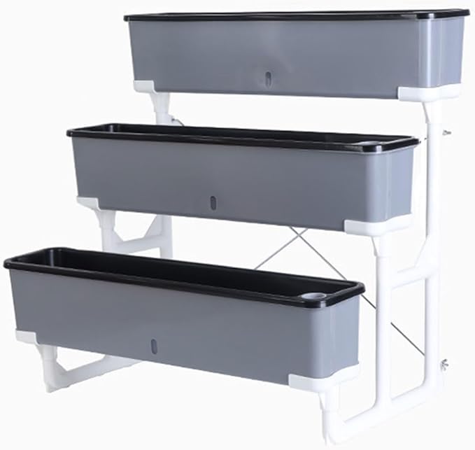3-Tier Raised Garden Bed Planter Kit Indoor Outdoor Vertical Planter Set Rectangular Self Watering Flower Plant Pots for Gardening Enthusiasts(Gray)