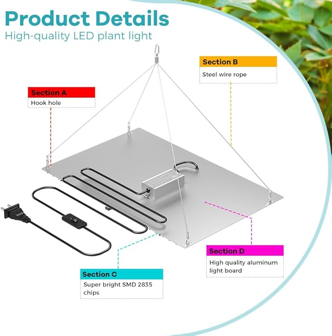 2PCS 800W LED Plant Grow H3 Lamp - 224 SMD2835 Chips. Full Spectrum Supports Microgreen Trays in Kitchens. Dimmable Design for Controlled Growth. Silent Operation Fits Countertop Grows Setups US Plug