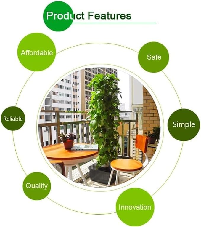 Hydroponic Growing Kits Floor-Standing Hydroponics Tower Aquaponics Planting System for Herbs Fruits and Vegetables with Hydrating Pump Adapter Seeding Bed &amp Net Pots (10Floor 50Pods)