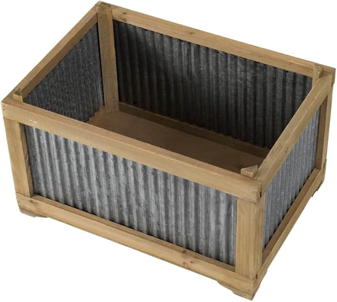 Set of 2 Rectangular Rustic Planter L:20x14x11.5 S:17x12x10
