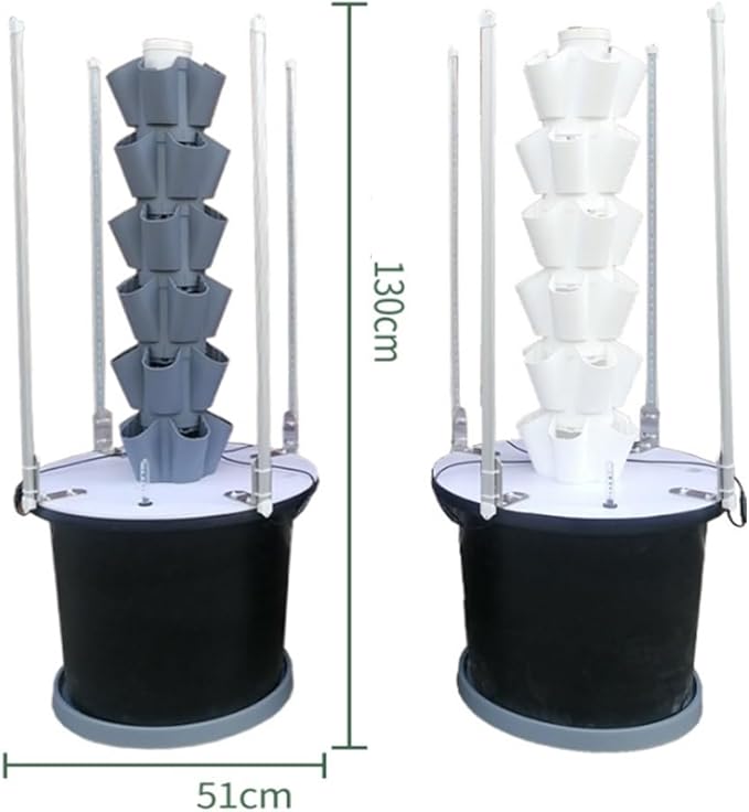 Indoor Garden Hydroponics Growing System Kit Hydroponics Tower with LED Grow Light Soilless Cultivation Waterproof Design for Fruits Vegetables Herb(White6 Layers)