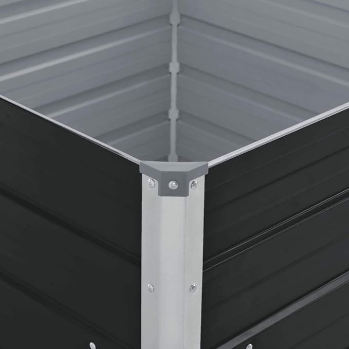 YAFF Raised Garden Bed Outdoor Square Metal Raised Bed Interior Support Brackets &amp Foldable Safety Edge Galvanized Steel Planter Box 39.4x39.4x17.7-Anthracite