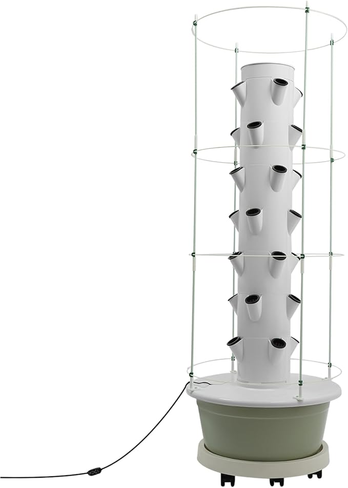 7-Layer 28-Plant Indoor Hydroponic Growing Tower Vertical Garden Kit with Climbing Trellis &amp Auto Timer Smart Hydroponics System for Vegetables Beginner Friendly-Green