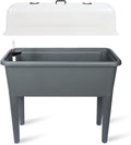 Dexceder 13.2 Gallon Self Watering Raised Garden Bed with Ventilation Transparent Lid Greenhouse Deepen Vegetable Flower Box Planter Pot with Removeble Legs &amp Water Level Indicator (Deep Gray)