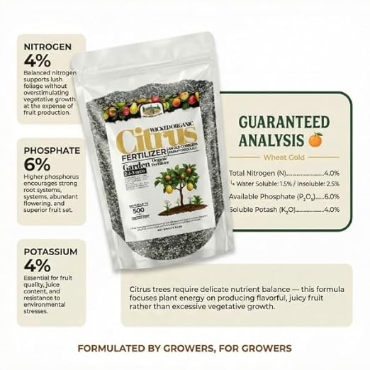 Old Cobblers Farm™ Wicked Organics Organic Citrus Fertilizer - Balanced Nutrition Supports Healthy Roots Green Foliage &amp Flavorful Fruit (5 lbs | 10 lbs | 15 lbs | 20 lbs) (5 lbs)