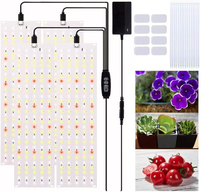 LED Grow Light Panels | Full Spectrum with 540 LEDs 3 Modes Timer &amp 10 Brightness Levels 3.11x11.81x4pc for Indoor Plants Seedlings Succulents