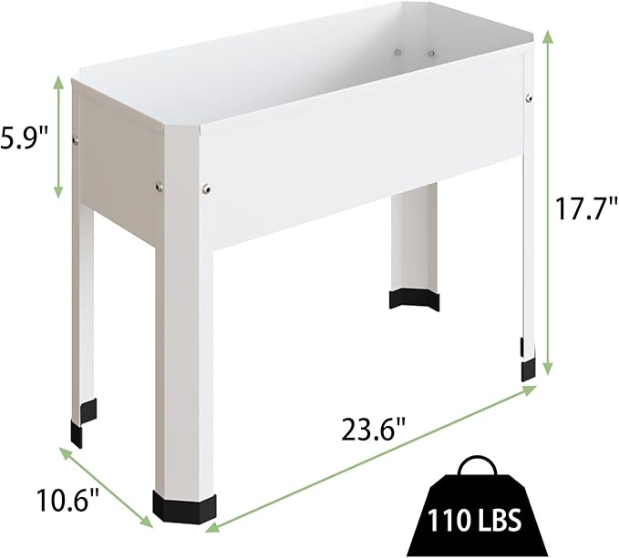 Raised Garden Bed with Detachable Legs Elevated Metal Planter Box for Growing Fresh Herbs Vegetables Flowers Succulents&ampOther Plants for Outdoor Backyard Patio Deck Balcony White S