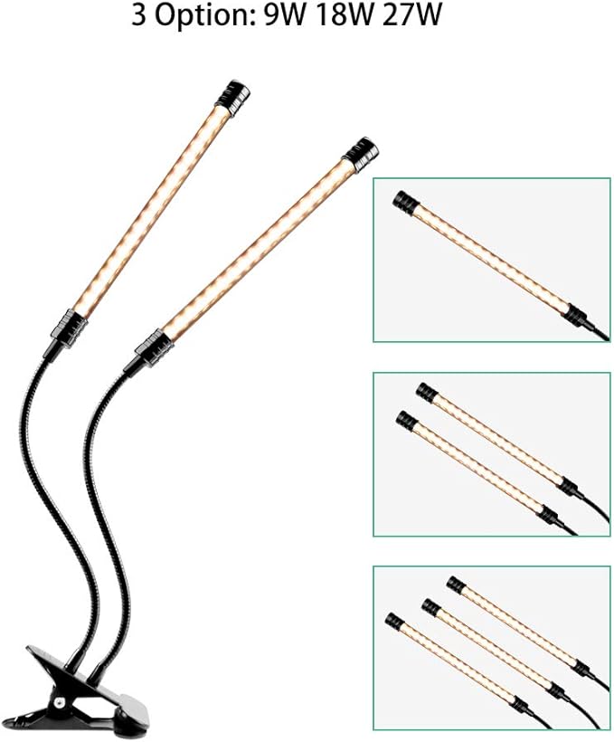 LED Grow Light for Indoor Plant 27W LED Auto ON/Off Timer Full Spectrum Plant Lights 4/8/12H Timing 5 Dimmable Levels for House Garden Hydroponics Succulent Growing (27W-Triple Head)