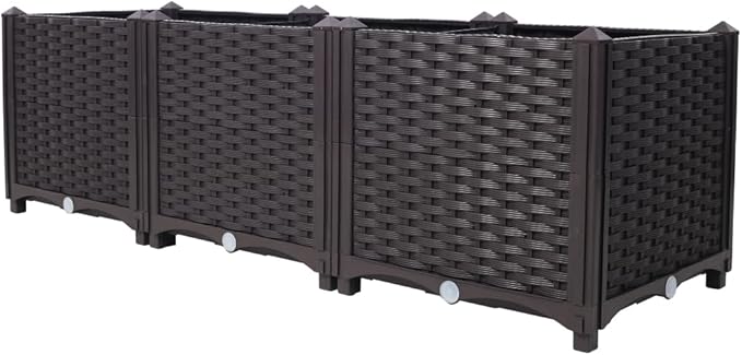 Heavy-Duty Raised Garden Bed Planter Box for Vegetables Flowers Herbs and Succulents – Durable Plastic Self-Watering Grow Bed (Brown + Polypropylene-2)