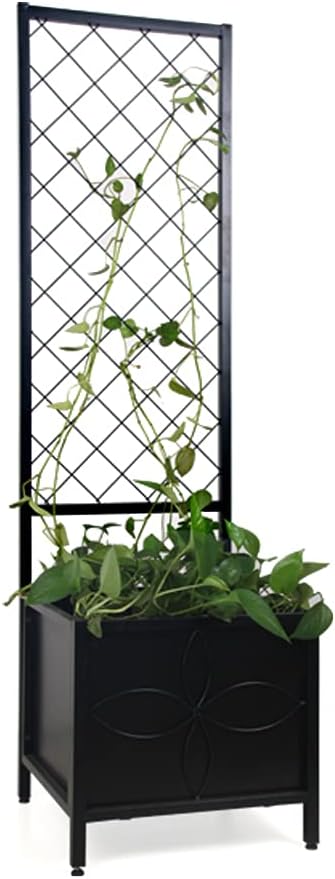 Zhongma 15.75 x 15.75 x 55 in Raised Garden Bed with TrellisHeavy Duty Plant Box for Climbing Plants with Drainage Hole Metal Lattice Planter Gardon Box with Inner Fabric Liners.