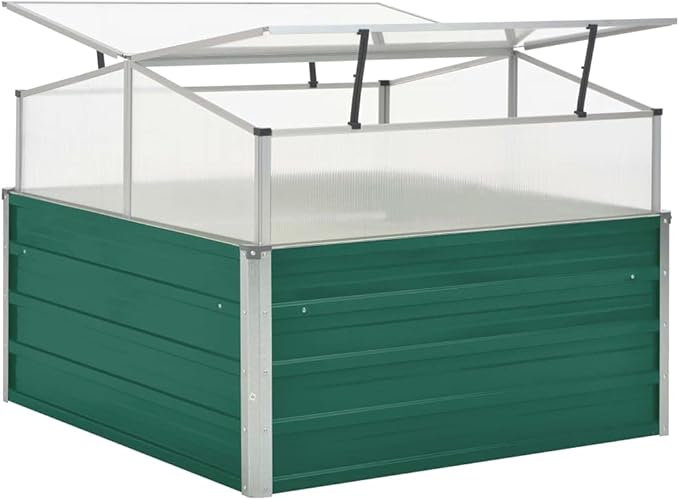 Galvanized Steel Garden Raised Bed with Greenhouse Outdoor Galvanized Metal Planter Box Outdoor Gardening Planting Box for Flowers and Plants Green 39.4x39.4x30.3-57