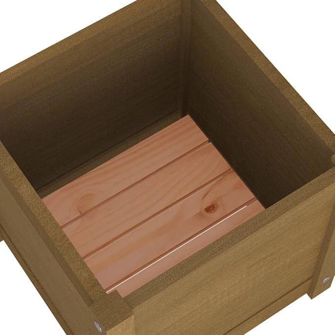 Garden Planters 2 pcs Honey Brown Solid Pine 15.7x15.7x15.7 Raised Garden Bed Outdoor Flower Boxes for Vegetables and Flowers Elevated Planter Box with Drainage for Patio and Balcony