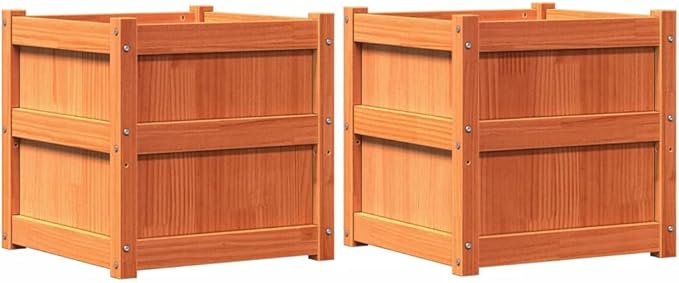 Raised Garden Bed Planters 2 Pcs Wax Brown Solid Pine Wood Outdoor Planters for Garden Patio and Balcony – Raised Garden Box for Vegetables Flowers and Herbs