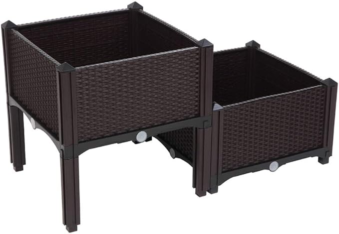2 Pcs Planter Raised beds Elevated Garden Beds for Flowers Vegetables Herb Planter Outdoor Planting Box for Garden Patio Balcony Restaurant (Brown)