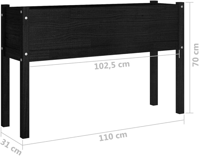 Large Outdoor Planter Set of 2 Black Solid Pinewood Raised Garden Bed 43.3x12.2x27.6 Inch Rectangular Planters for Outdoor Plants Gardening