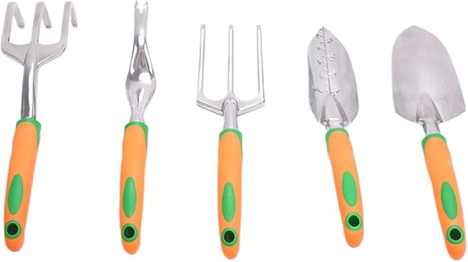 Garden Tool Set 10 Pieces Orange Heavy Duty Aluminum Hand Tools with Storage Bag Pruning Tools Shovel rake Gift for Men Women