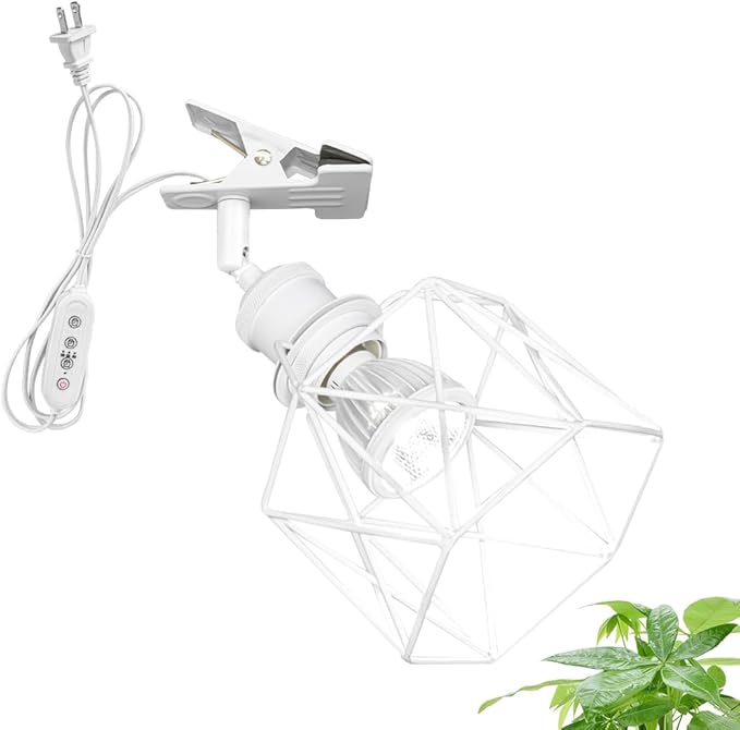 Clip Mount 5.9Ft Plug in Timing Cord Plant Light Full Spectrum White Light White Base White Metal Cage Shade Adjusted Angle Simple Clamp Light for Indoor Plants