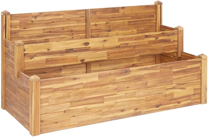 Garden Planter Natural Acacia Wood 63x63x33.1 inch 2-Tier Rectangular Raised Garden Bed for Outdoor Indoor Plants Herbs Vegetables Patio Deck Balcony