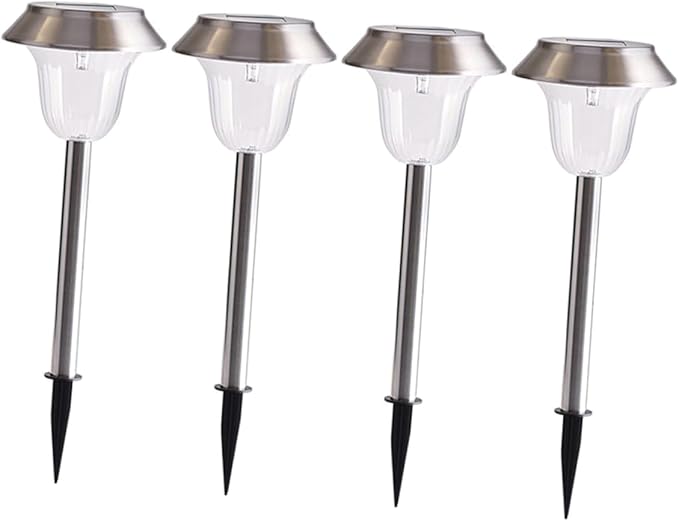Toyvian 4pcs Led Solar Garden Lights Stainless Steel Lawn Lamp Landscape Lights for Outdoor Decor Easy Install