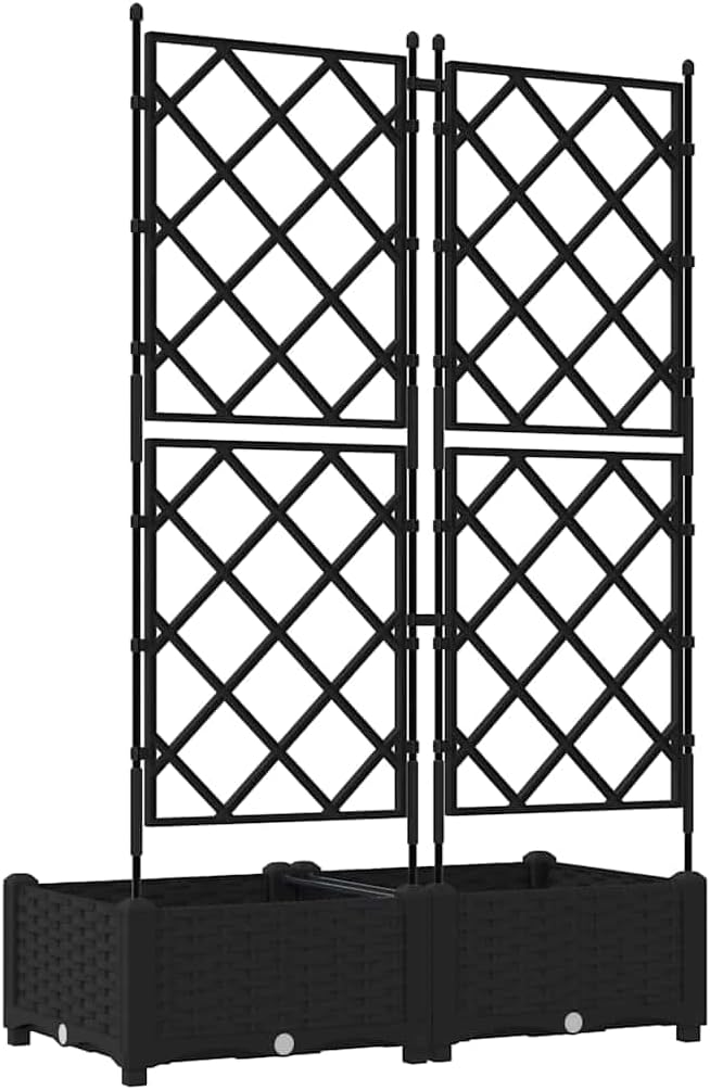 Garden Planter with Trellis 2 Pcs Black 80x40x125.5 cm PP UV Resistant Raised Garden Bed for Outdoor Plants Patio Deck